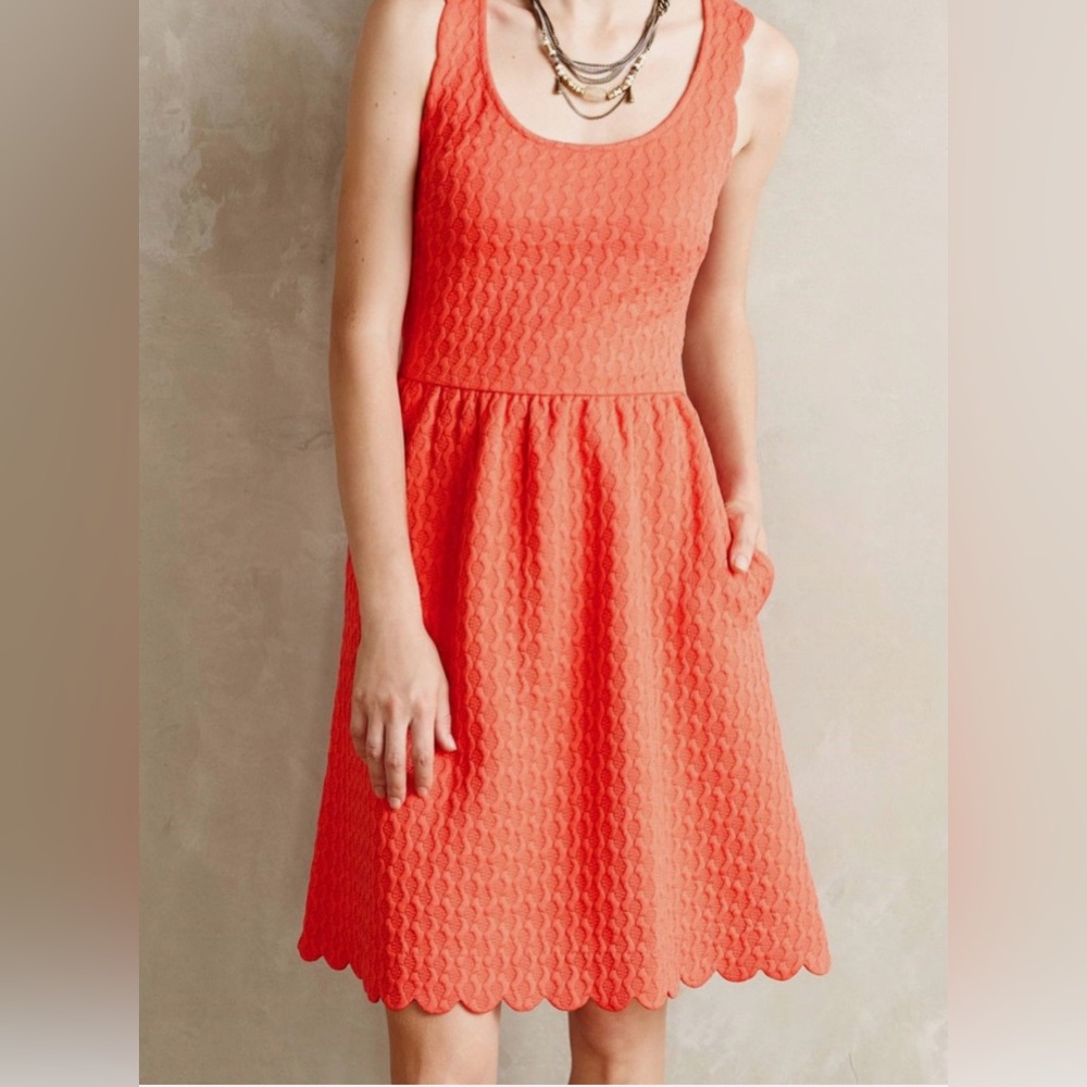 Maeve Scalloped Poppy Caye Knit Dress Size X small salmon